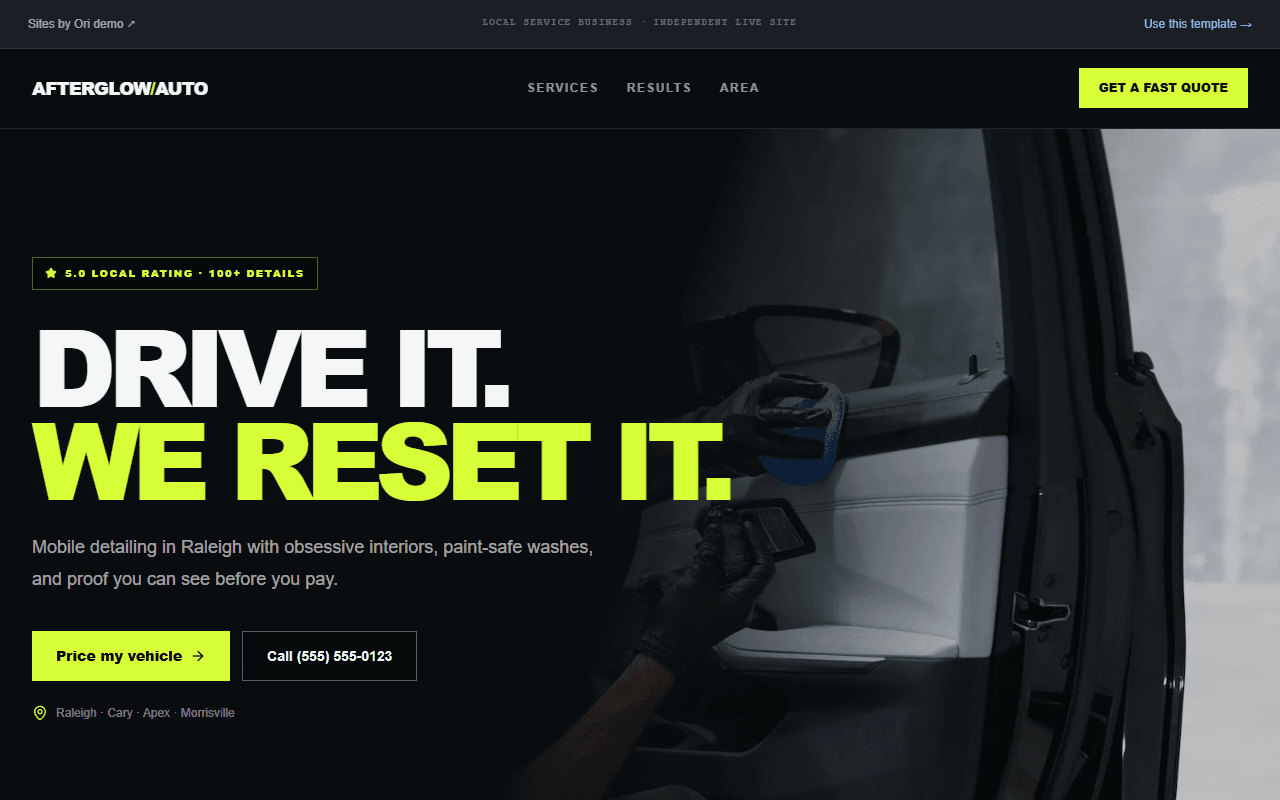 Preview of the Afterglow Auto website direction