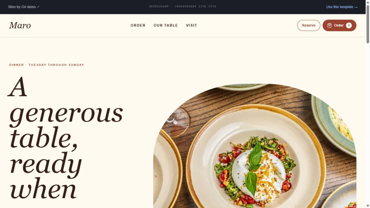 Preview of the Maro Table website direction